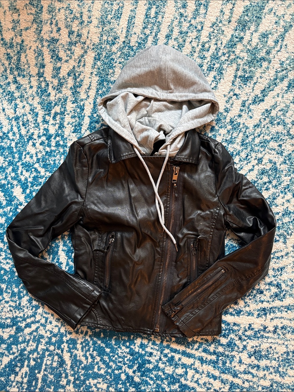 John + Jenn Hoodie Lined Faux Leather Jacket